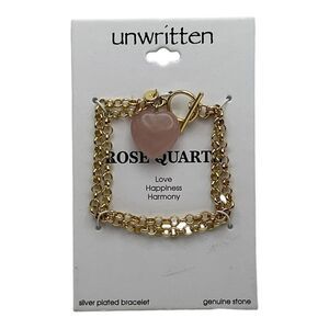Unwritten Silver Plated Gold Tone Rose Quartz Toggle Bracelet NWT